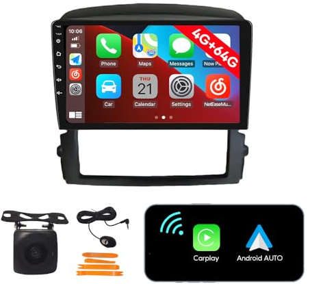 [4G 64G] Android Car Stereo FM Radio Carplay Android Auto 9 Touchscreen Headunit Media Player with Backup Kamera Für Kia Sorento 2004 2005 2006 2007 2008