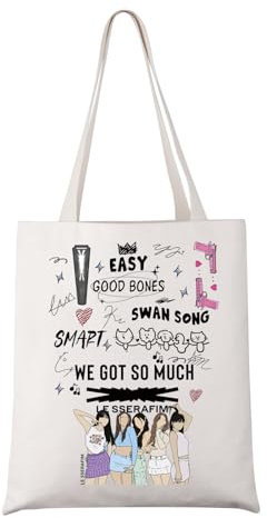 UJIMS K-pop Merchandise LeSserafim Album Easy Tote Bag Korean Group Fans Geschenk Kpop Musikliebhaber Geschenk Sänger Geschenk, Lesserafimalbumbag, 14 inches x 15 inches