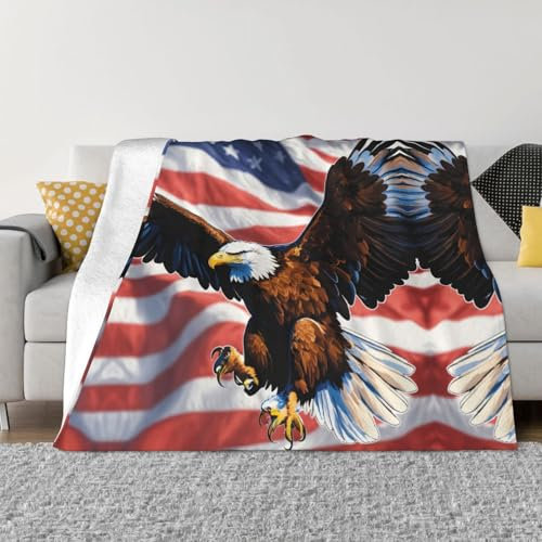YHBLYKXP Ultraweiche Micro-Fleece-Decke, Adler mit USA-Flagge, für Schlafzimmer, Sofas und Wohnzimmer