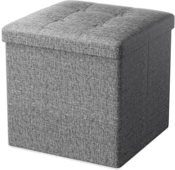 Oak & Tea Storage Ottoman, Foldable Storage Bench, Small Footrest, Cube Storage Unit, 3 Storage Boxes with Lid, Footstool, Comfy Toy Chest for Bedroom Living Room, Brownish Grey 30x30x30cm