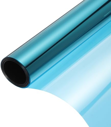 sourcing map Reflective Window Film One Way Daytime Mirror Privacy Film Sun Block Explosion-Proof PET Material Glass Paper Door Covering Stickers, Light Blue Silver 17.5x16.4'