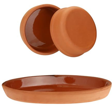 Areste Juego de cocina de terracota, ollas de arcilla mexicana antiadherentes, aptas para horno y lavavajillas, marrón, 1 pulgada