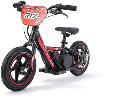 Draisienne électrique pour Enfants RIRIBIKE RTX3 24V (12), Rouge, Batterie au Lithium, Moteur 100W, Frein à Disque, Siège PU Souple réglable