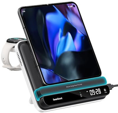 SwanScout Cargador Inalámbrico para Pixel 9 Pro Fold/Pixel Fold/9/8/7, Estación de Carga para Pixel Watch 3/2/Fitbit Versa 4/3/Sense 2 (No para Google Watch 1), para Pixel Buds Pro 2, SwanScout 710FG2