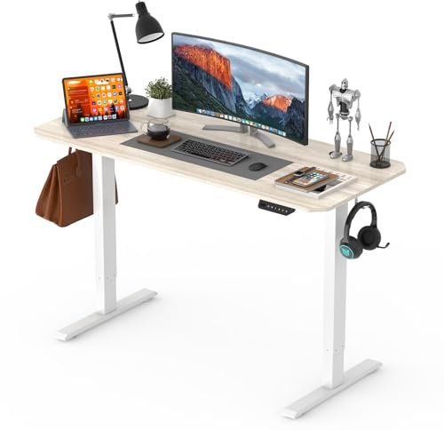 HENGMEI Höhenverstellbar Schreibtisch 120 x 60 cm Computertisch Stehschreibtisch, Gaming Tisch Bürotisch Studien-Laptoptisch Schreiben Tisch mit Kabel Management Tray und Kopfhörerhaken(Ahorn)