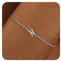 RMMD Armband Damen Mädchen Silber, 18K Weißgold Vergoldete Buchstaben Armband Armbänder Damen Personalisiert Armband mit Buchstaben N Armband Schmuck Damen Geschenke für Frauen Teenager