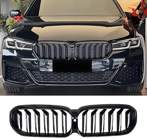 Hengjiayao G30 Grille Front Kidney Grill Compatible for BMW 5 Series G30 G31 2021 2022 2023 LCI ABS Double Slats Gloss Black Grills(For 5er G30 2021-2023 LCI)