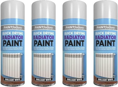 MIXEL Brilliant White Radiator Spray Paint, Heat Resistant, Enamel Coating, Non Yellowing Smooth Finish, Non Cracking, Fast Drying, Easy To Use, Multi Surface Use, 400ML (4Pcs)