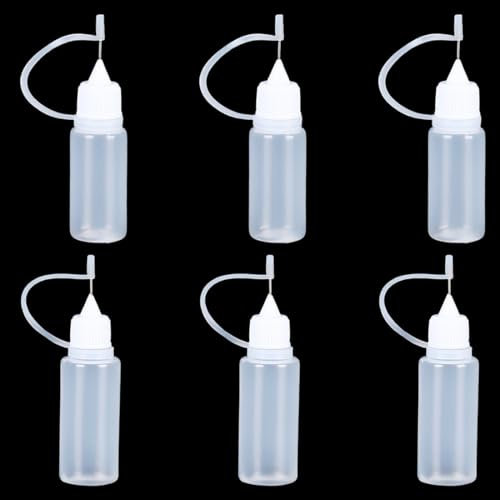 6 Pcs Flacon Pipette, Flacons Plastique, Bouteille Plastique, Flacon Souple, Bouteille de Colle Vide, Bouteille de Précision, pour colle lubrifiant peinture et encre à l'alcool 10ml/15ml