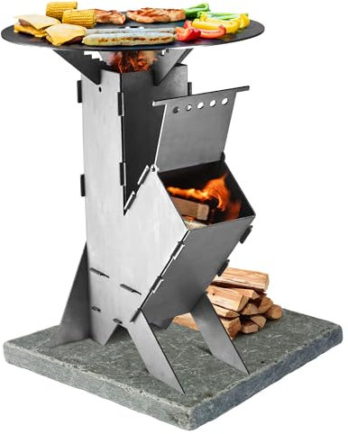 GRAFT Réchaud avec plaque de cuisson Rocket Stove, enfichable en acier 3 mm d’épaisseur | Brasero | Poêle à pellets, bois | Réchaud, barbecue de camping | Réchaud à bois
