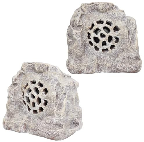 Alpine Corporation QLP542SLR-BG-2 Solar Outdoor Bluetooth 5.0 Rock Speaker Set of 2 Pair, 11 Tall, Beige