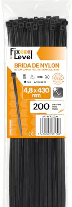 Set De Bridas Negras - Abrazaderas Plastico - Fix Level- Diferentes Tamaños Y Cantidades - Sujeta Cables - Muy Resistente - Medida Grande (4,8 x 430/200 unidades)