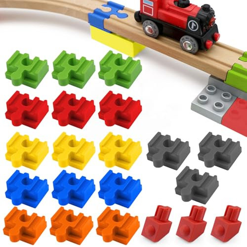 JNZLT 18-teiliges Track Connector Set + 3 Gleisstopper, Kompatibel mit Brio Duplo Schienenverbinder Adapter Zubehör für Modellzüge, Spielzeug-Eisenbahn