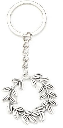 Lorbeer Kranz Schlüsselanhänger, Blume Anhänger Silber aus Metall, Geschenke für Frauen, Backpack Key Ring Accessory