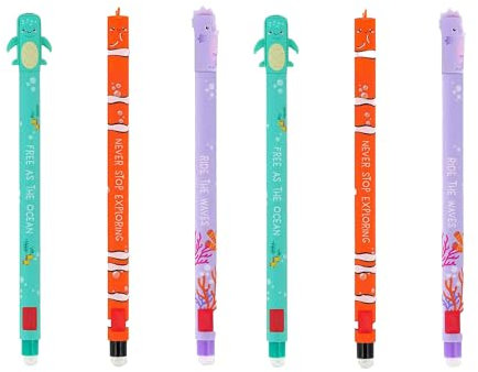MKLDGN 6er Set Löschbare Gelschreiber, radierbarer Stift zum Schreiben, Unterwasserschildkröte, Clownfisch, Seepferdchen, kann zum Malen, Planen, Notizblöcke, Schulbedarf verwendet werden