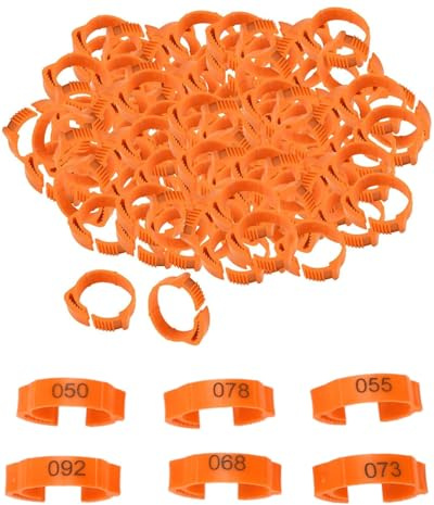 LEEQBCR 100 PCS 1-100 GeflüGel FußRinge BrieftaubenfußRing KleingeflüGel Klemmringe HäHnchen Beinringe Taubenring,für Enten Küken Huhn Meertauben Gans Wildgeflügel Pute, orange, verstellbar