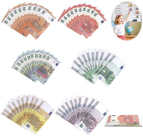 Yegookay 150 Feuilles d'argent de Jeu pour Un Magasin de Jouets, décoration de Jeu, Ensemble de 6 valeurs d'argent de Film 10/20/50/100/200/500 à des Fins d'apprentissage 25 Ensembles