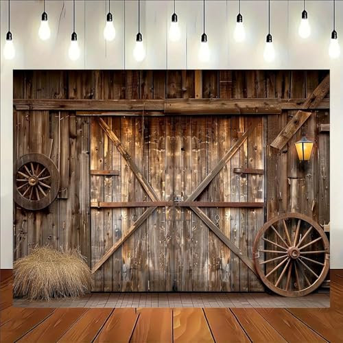 Country Western cowboy background, polyester log cabin barn door design, no electricity, multi-purpose holiday party supplies 300x200cm