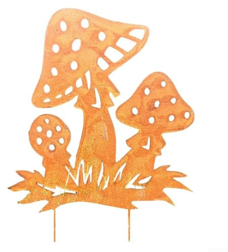 Fliegenpilz-Gartenstecker aus Metall, rustikales Pilz-Design für Einfahrten, Rostfarben