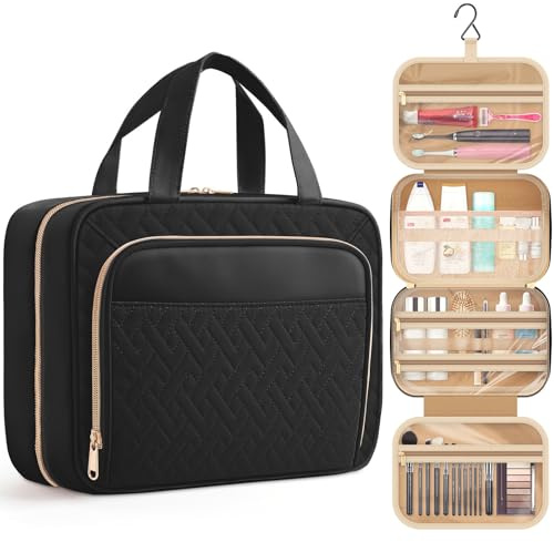 HOTOR Hanging Travel Toiletry Makeup Bag Women, Holiday Essentials, Black | Waterproof Travel Wash Bag with Hanging Hook Multipurpose, Cosmetic Bag, Business Trip, Gym, Gift, 28.5 x 8.1 x 22.6cm
