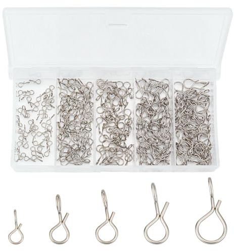 MAYJOYDIY 250 pcs Platinum Fly Fishing Snaps Twist Clips, 5 Sizes Stainless Steel Quick Change Lure Snaps No Knot Fast Snap Lure Connector for Flies Hooks Jigs Terminal Tackle