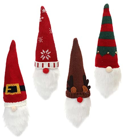 Homoyoyo Housses De Bouteille De Vin GNOME Tricotées en Lot De 4, Décoration De Bouteille d'alcool De Noël, Tissu Doux Et Motifs Festifs, Décoration De Table Lors De Fêtes