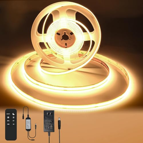 BUNACET COB LED Streifen 3M Warmweiß Dimmbar LED Band Fernbedienung | ohne sichtbare Lichtpunkte,gleichmäßige Ausleuchtung mit Fernbedienung.Ideal für Küche,Wohnzimmer,Spiegel und Schrank