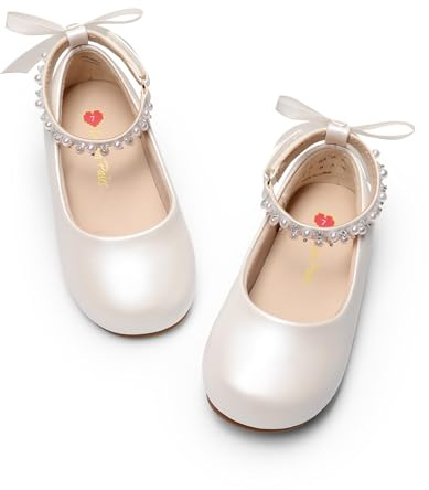 DREAM PAIRS Girls Dress Shoes Mary Jane Flats,White,8 Toddler