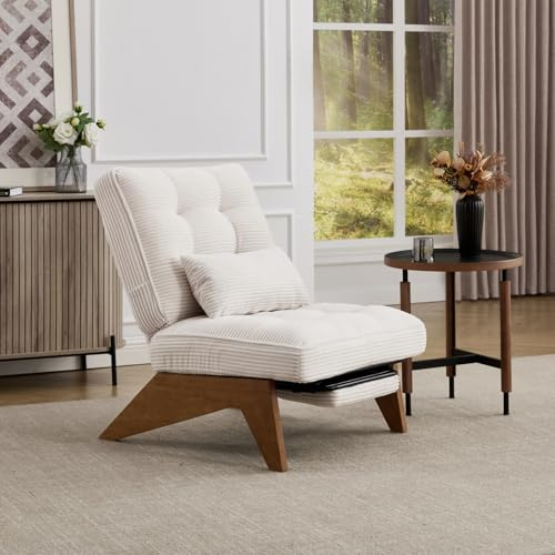 Sweiko Fauteuil Moderne en Tissu avec Dossier Réglable,Repose-Pieds,Soutien Lombaire et Pieds en Bois,Conçu de Manière Ergonomique pour Les Salons et Les Chambres à Coucher (Beige)