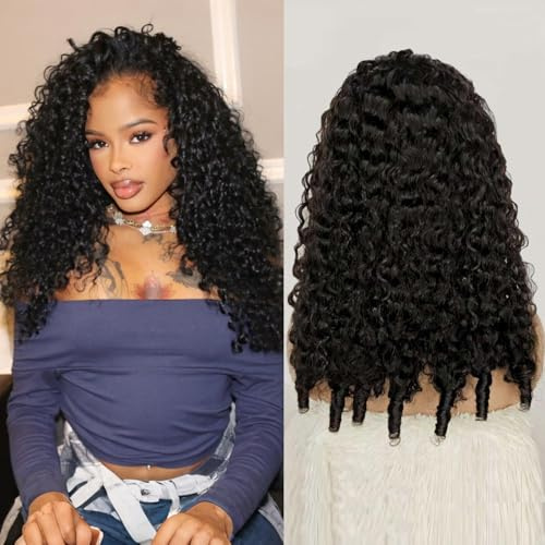Half Wig Human Hair Burmese Curly Wig for Women 3 In 1 Seamless Flip Over Half Wigs Beginner Friendly Glueless Wigs Human Hair with Spiral End Natural Color 22INCH