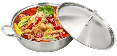 Kazafa 304 Stainless Steel Wok Durable Cooking Pot with Lid & Steamer Rack for Stir Frying, Steaming & Boiling Lightweight Round Fry Pan for Home Restaurant and Induction Stove (30cm)