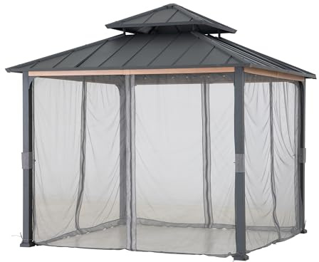 Sunjoy Ersatz-Moskitonetze für 300x300 cm Pavillon, Wasserabweisende 4-TLG. Insektenschutz-Wände für Terrasse & Garten, Grau