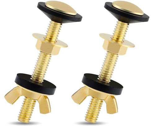 Nexlynk 2 Pcs 8mm Toilet Cistern Bolts 75mm Gold Stainless Steel Toilet Tank Bolts Kit, Close Coupled Toilet Fixing Kit with Rubber Washers Gaskets Waterproof Heavy Duty Bolts