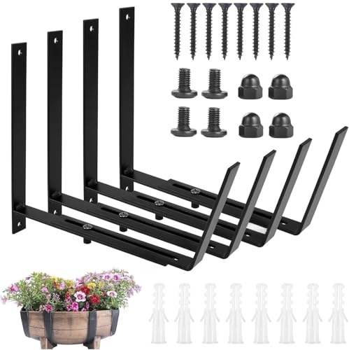 LATERN 4 Pezzi Supporti per Fioriere da Finestra, 15CM - 30CM Regolabili Fioriere da Finestra Supporto Metallo Fioriera Fissaggio a Parete Gancio per Balcone Recinzioni Patio Giardino Muro Ringhiere