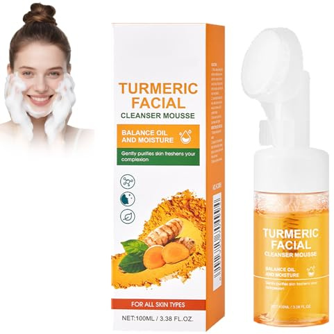 Turmeric Foaming Face Wash, Tiefenreinigung & Peeling Foaming Cleanser mit Bürste, Kurkuma Gesichtsputz mit Bürste, Sanft schäumender Waschgel facecleanserjh