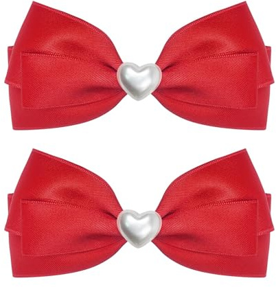 Haarspangen mit Schleife 2 Stück Französische Haarspange Schleife Satinschleife Haare Elegante Haarschleife für Damen Mädchen, Valentinstag, Hochzeit, Geburtstag (Rot)