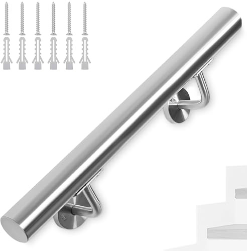 FREEAMG 50CM Handrails for Stairs, Stainless Steel Handrail with Brackets | Banister Rail Support Kit for Outdoor/Indoor Stairs, Loft, Porch, Garage & Deck Hand Rail (Silver)