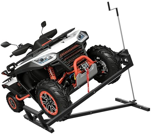 HENGMEI Rasenmäherheber Rasentraktor Heber Hebevorrichtung Hebebühne für Aufsitzrasenmäher Metall, Garten Rasenmäher Lifter bis 400 kg 45° Neigung Verstellbar Aufsitzmäher Reinigungshilfe (Schwarz)