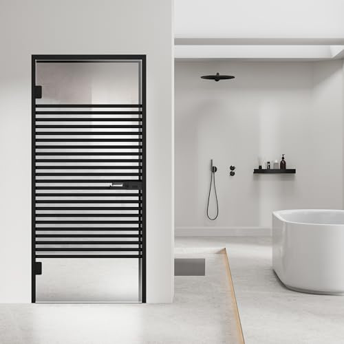 Studio Black Scharnier-Innentür aus Glas mit Rahmen, Bali-Modell, transparentes 8 mm gehärtetes Sicherheitsglas, schwarzes Dekor, L-Rahmen, passend für 90 x 198 cm große Öffnung