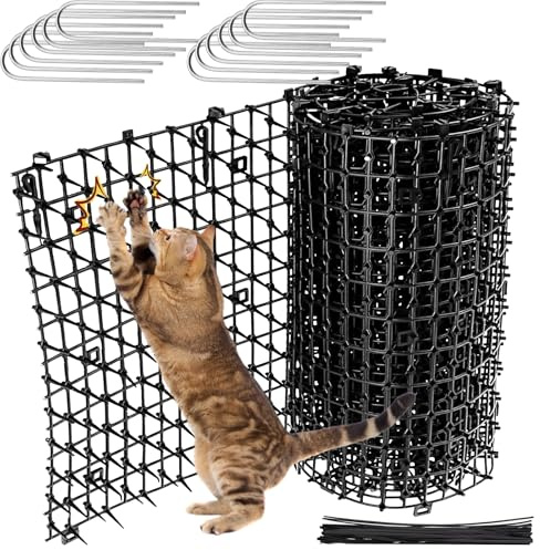 Pinchos Anti Gatos 30 x 400 cm OBYCPIN, Alfombrilla Antigatos Exterior con 12 Clavos en U y 15 Bridas, Repelente para Jardín, Balcón, Plantas, Coche y Muebles