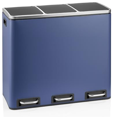 hjh OFFICE Cubo de basura de cocina 3 x 18 L, sistema de separación de basura con 3 compartimentos, cubo de basura de metal Clean 9, cubo interior extraíble, azul marino