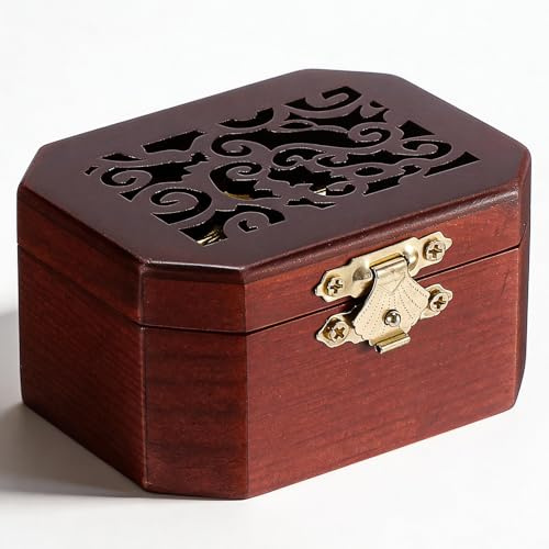 SUMNACON Wood Musical Box Small Music Ornament, Tune: Edelweiss | Vintage Rectangle Musical Organizer Reddish Brown Desk Ornament Craft for Valentine, Christmas, Birthday Gift