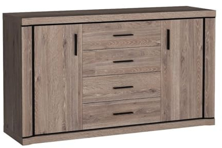 Masseno Kommode Malaga 157 cm Sideboard mit 4 Schubladen und 2 Türen für Wohnzimmer Schlafzimmer Modern 157x45x91 cm Braun