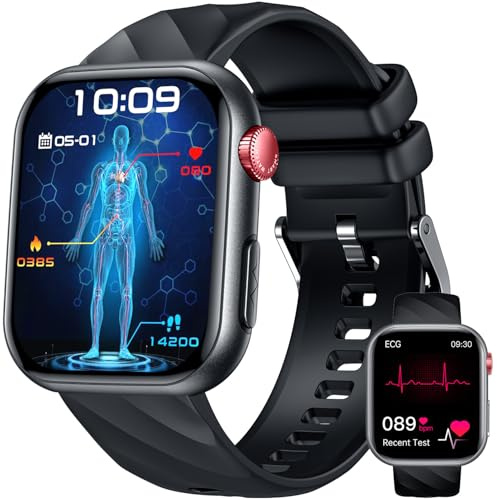 Orologio Smartwatch Uomo ECG con Chiamate: 1.97AMOLED Orologio Contapassi con PPG HRV BMI Temperatura Corporea Pression Sanguigna WhatsApp Notifice Sonno Monitor Fitness Watch Android iOS Compatibile