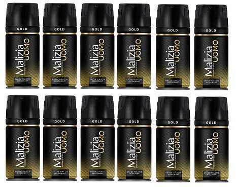 Set 12 MALIZIA Deodorante Uomo GOLD 150 Ml. Spray Körperpflege