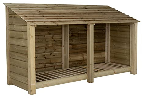 Arbor Garden Solutions Wooden log store 4ft (W-227cm, H-126cm, D-88cm) (Without kindling shelf, Natural (Light green))