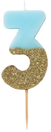 Talking Tables Geburtstagskerzen | Kerzen für Geburtstagskuchen | Kerzen blau | 3 Geburtstagskerze Cake Topper | Gold Glitzer und Blau
