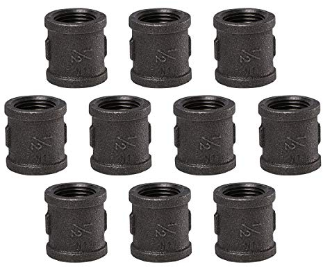 1/2 Pipe Fitting Coupling, Home TZH 10 Pack Malleable Iron Cast Pipe Coupling for Steam-punk Vintage Shelf Bracket DIY Plumbing Pipe Decor Furniture (10, 1/2)