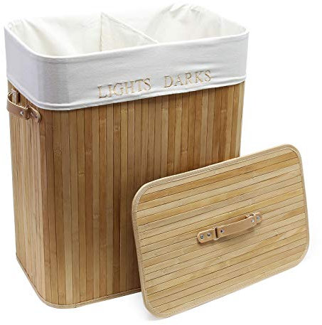 Wiltec Panier à linge Pliable Bambou clair 150L Sac en lin Corbeille Bac à linge Panier de rangement Jouets Accessoires Salle de Bains