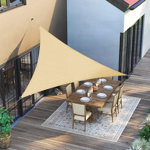 SUNNY GUARD Vela ombreggiante 3.6x3.6x3.6m HDPE Tenda a Vela Triangolare, Tenda da sole per esterno Traspirante Protezione Raggi UV per Giardino Esterno terrazza, Sabbia